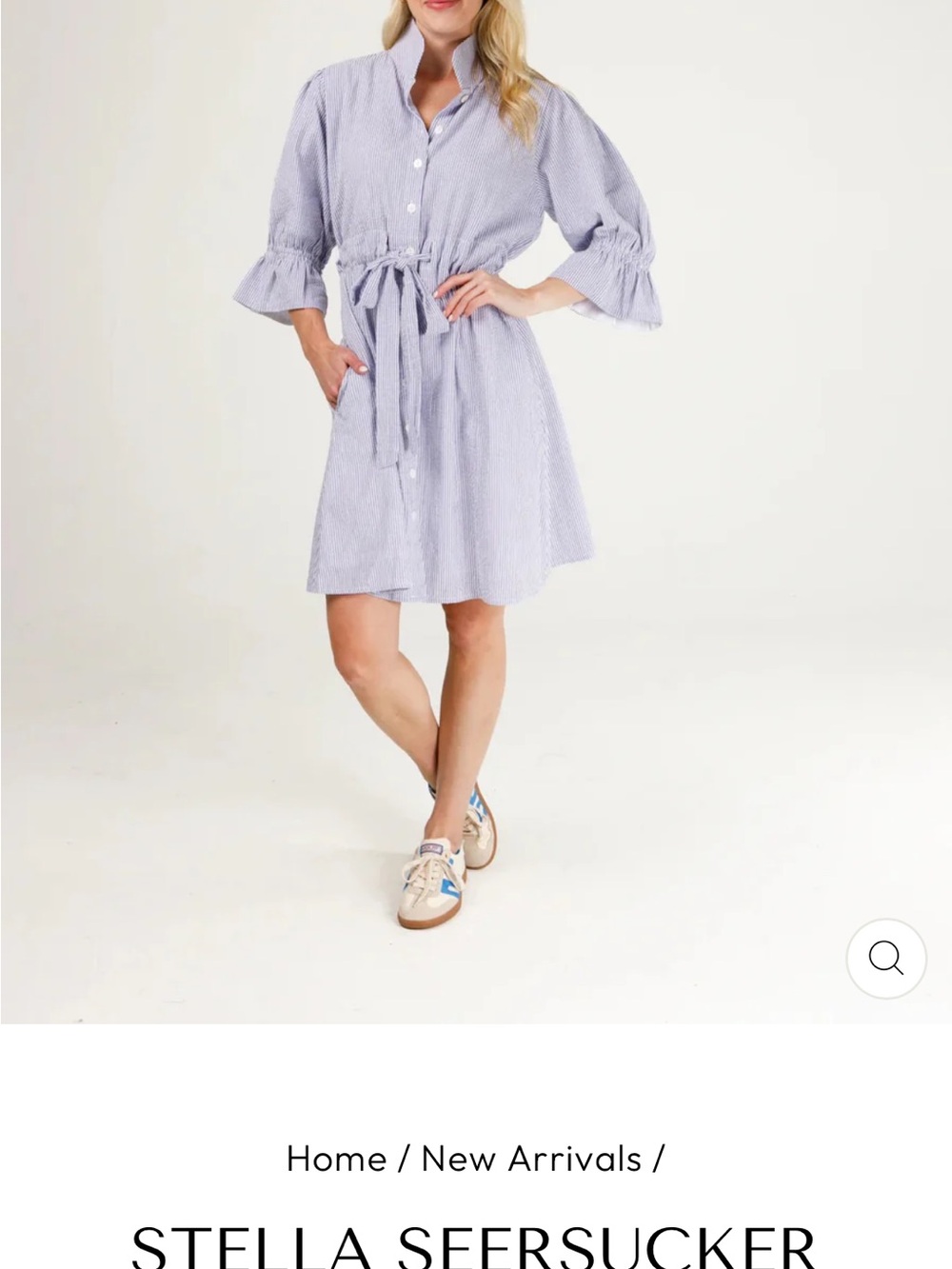 Stella Seersucker Lavender Mini Shirt Dress with Tie Waist